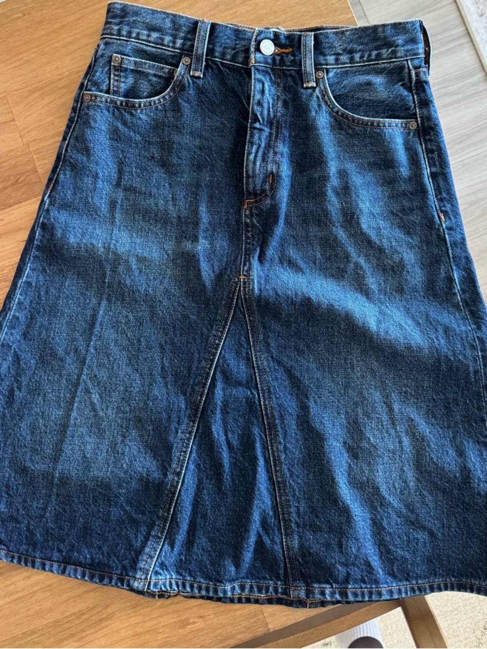 Denim Forum Dark Blue High-Rise Midi Denim Skirt